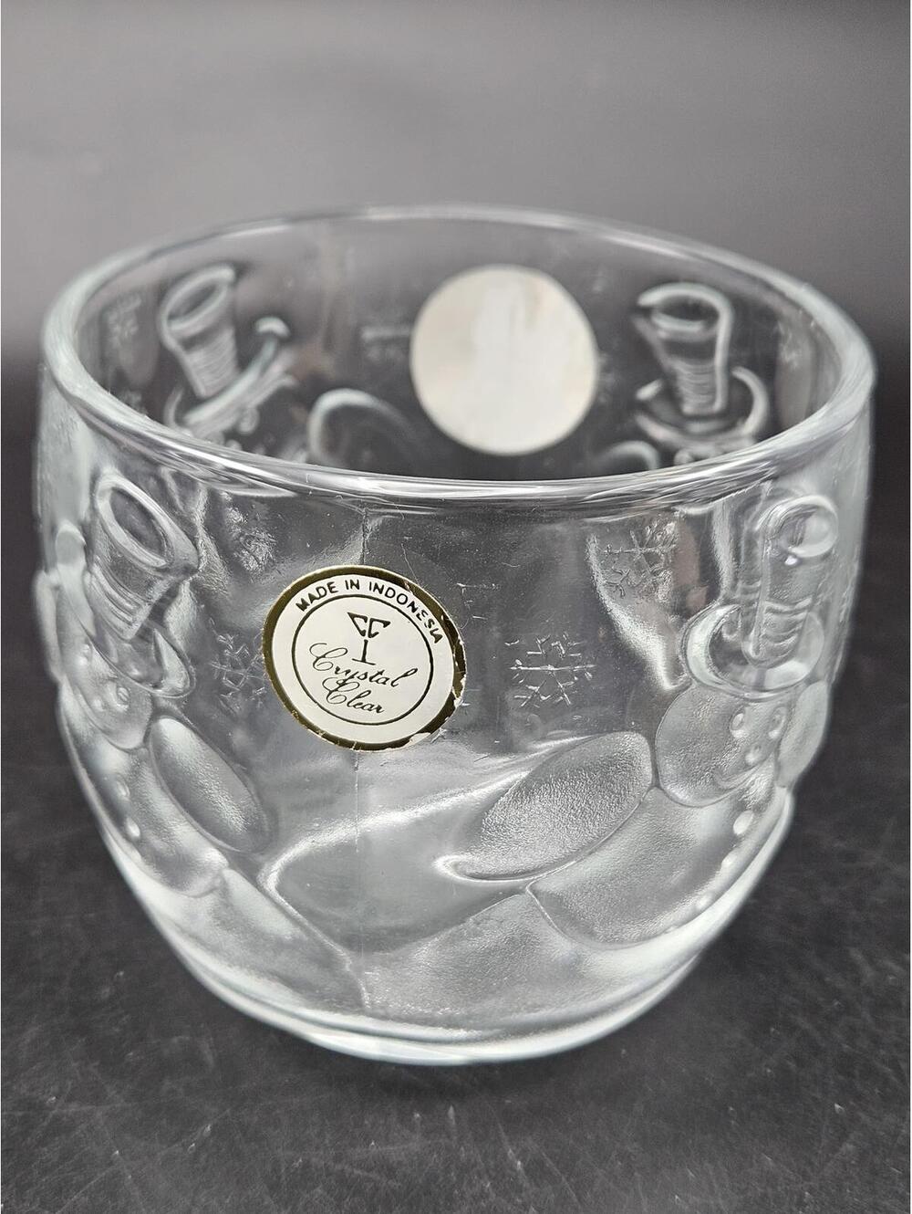 Vintage KIG Indonesia Frosted Glass Snowman Votive Holder 3.5" Christmas Decor
